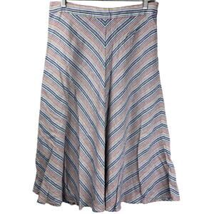 Talbots Women Size 12P Linen Blend Midi Colorful Stripped Flare Resortwear Skirt